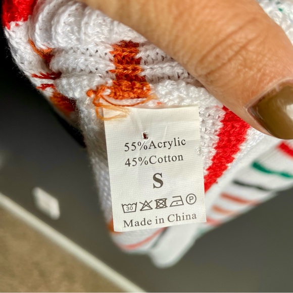 Women Knit White V Neck Tank Top Sweater with Bright Colored Stripes Size Small - Picture 4 of 4